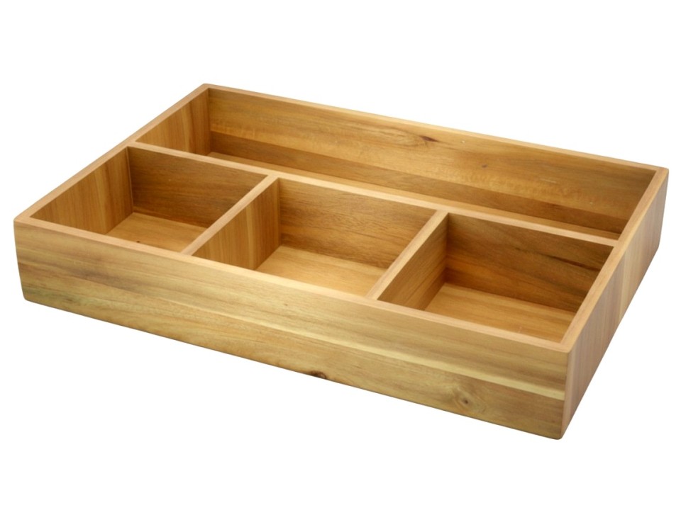 Acacia Wood Divided Desktop Organizer - Multi-Compartment Storage Solution